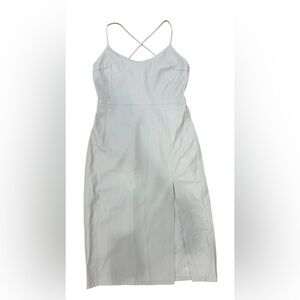 Chic and minimalist ZARA faux leather midi dress in cream/taupe shade Size M